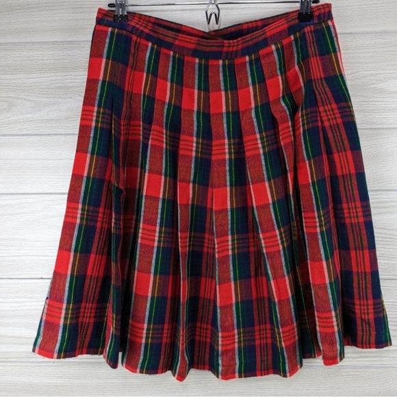 Red Pleated Plaid Mini Skirt - Picture 1 of 6